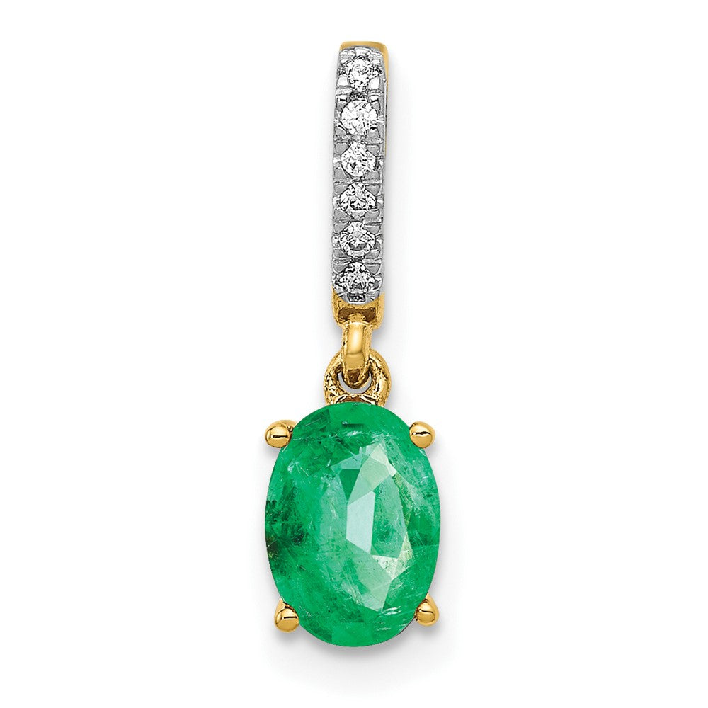 14k Diamond and Oval Emerald Pendant, 0.74 ct