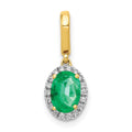 14k Diamond and Oval Emerald Halo Pendant, 0.92 ct