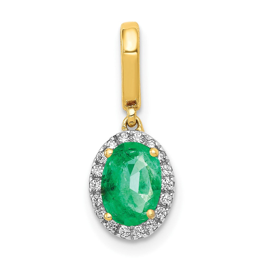 14k Diamond and Oval Emerald Halo Pendant, 0.92 ct