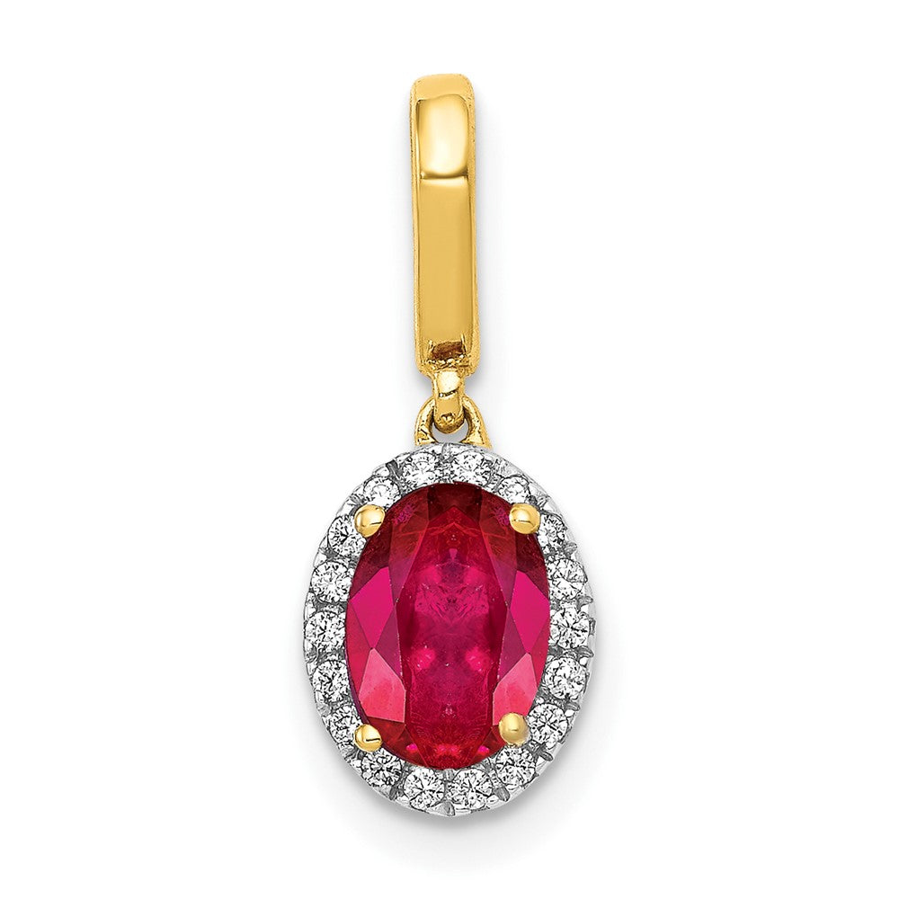 14k Diamond and .99 Oval Ruby Halo Pendant, 1.08 ct