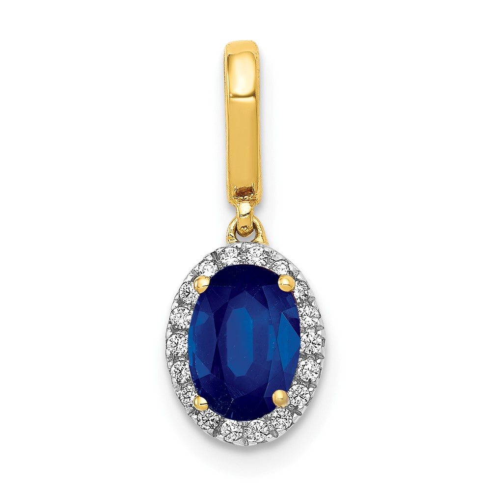 14k Diamond and Oval 1.05 Sapphire Halo Pendant, 1.14 ct
