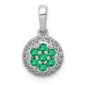 14k White Gold Diamond and Emerald Cluster Halo Pendant, 0.37 ct