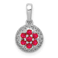 14k White Gold Diamond and .28 Ruby Cluster Halo Pendant, 0.37 ct