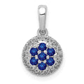 14k White Gold Diamond and Sapphire Cluster Halo Pendant, 0.65 ct