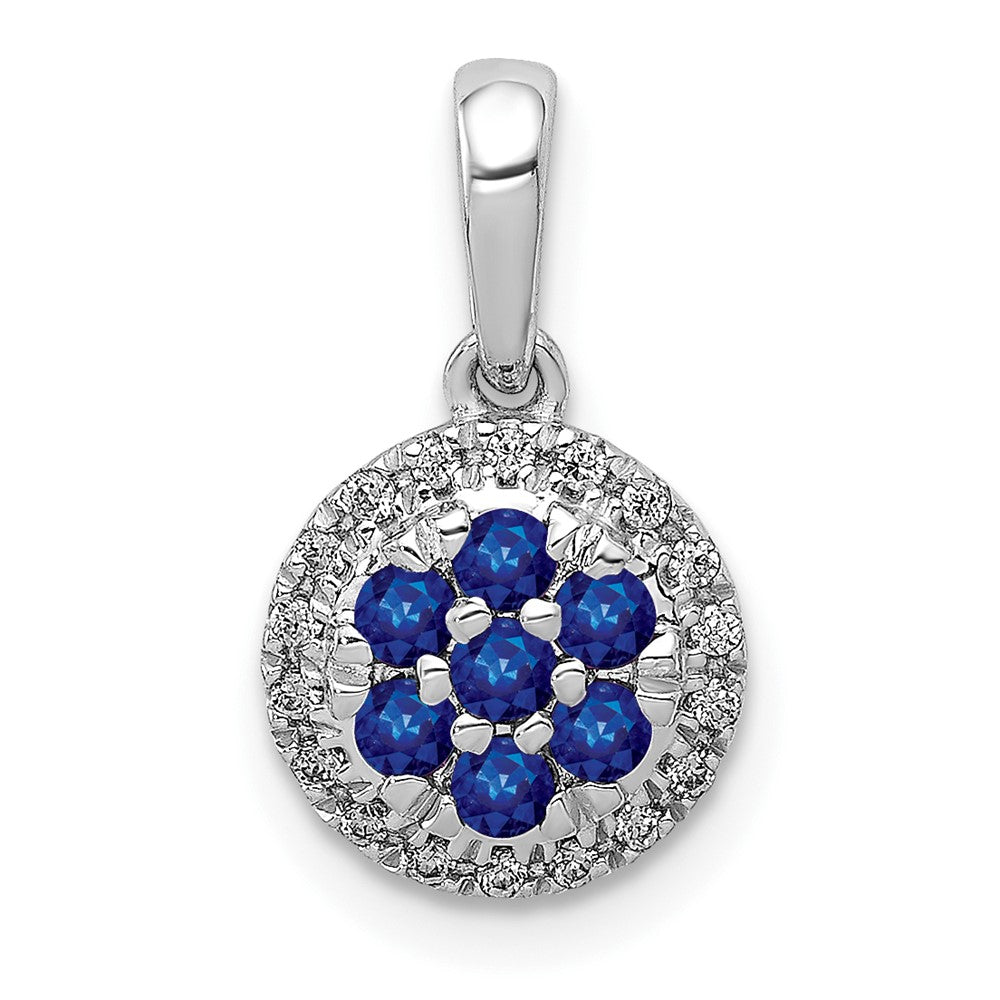 14k White Gold Diamond and Sapphire Cluster Halo Pendant, 0.65 ct
