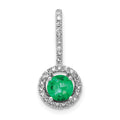 14k White Gold Diamond and Round Emerald Halo Pendant Fits up to 2mm Regular/4mm Fancy or Reversible Omega, 0.604 ct
