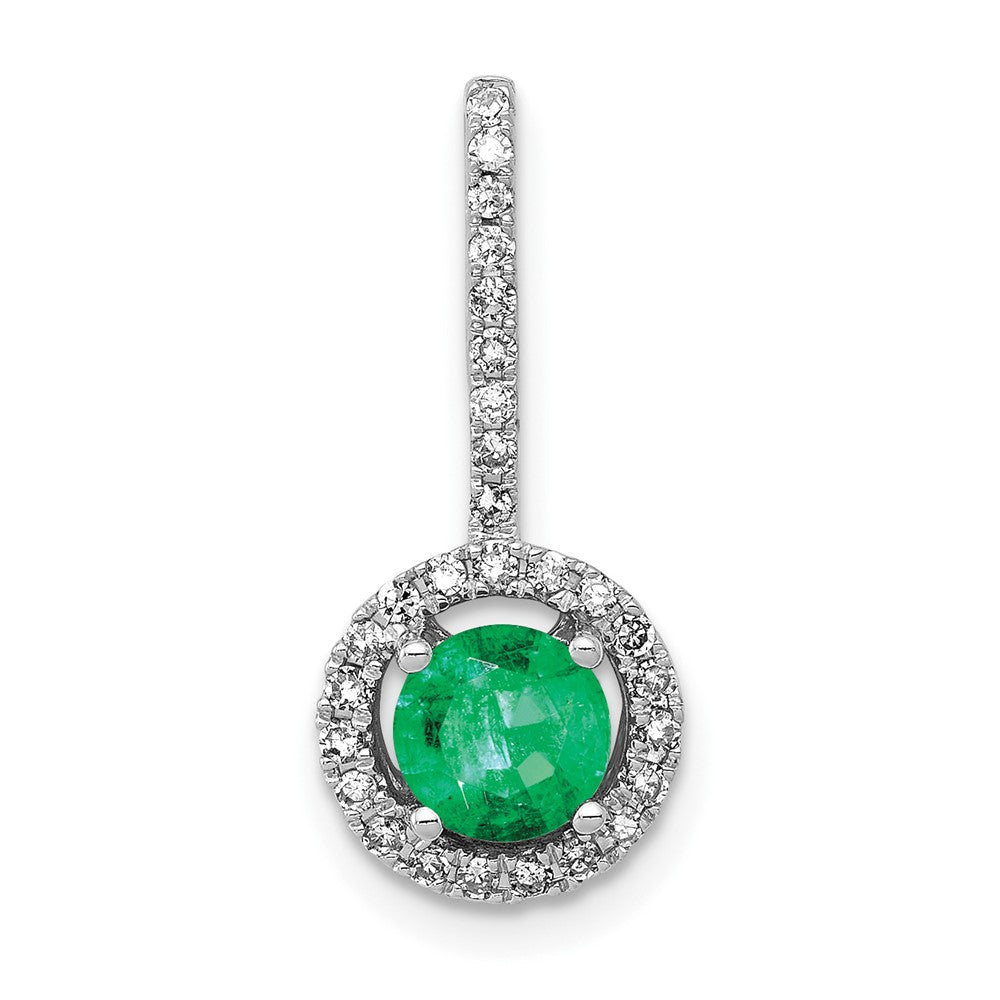 14k White Gold Diamond and Round Emerald Halo Pendant Fits up to 2mm Regular/4mm Fancy or Reversible Omega, 0.604 ct