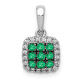 14k White Gold with Black Rhodium Diamond and .19 Emerald Cluster Square Halo Pendant, 0.289 ct