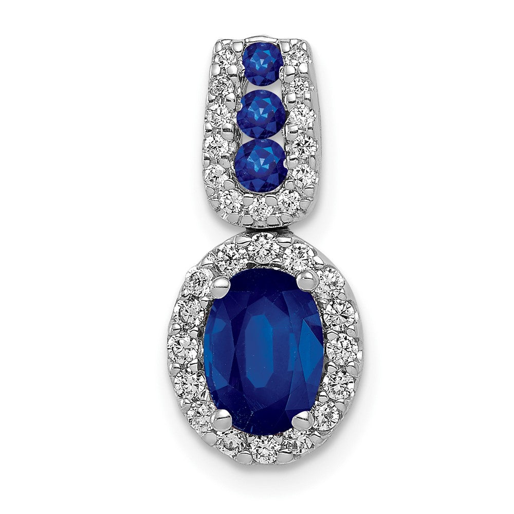 14k White Gold Diamond and 1.30 Oval Sapphire Halo Pendant, 1.657 ct