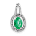 14k White Gold Diamond and Oval Emerald Halo Pendant, 0.817 ct