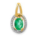 14k Diamond and Oval Emerald Halo Pendant, 0.817 ct