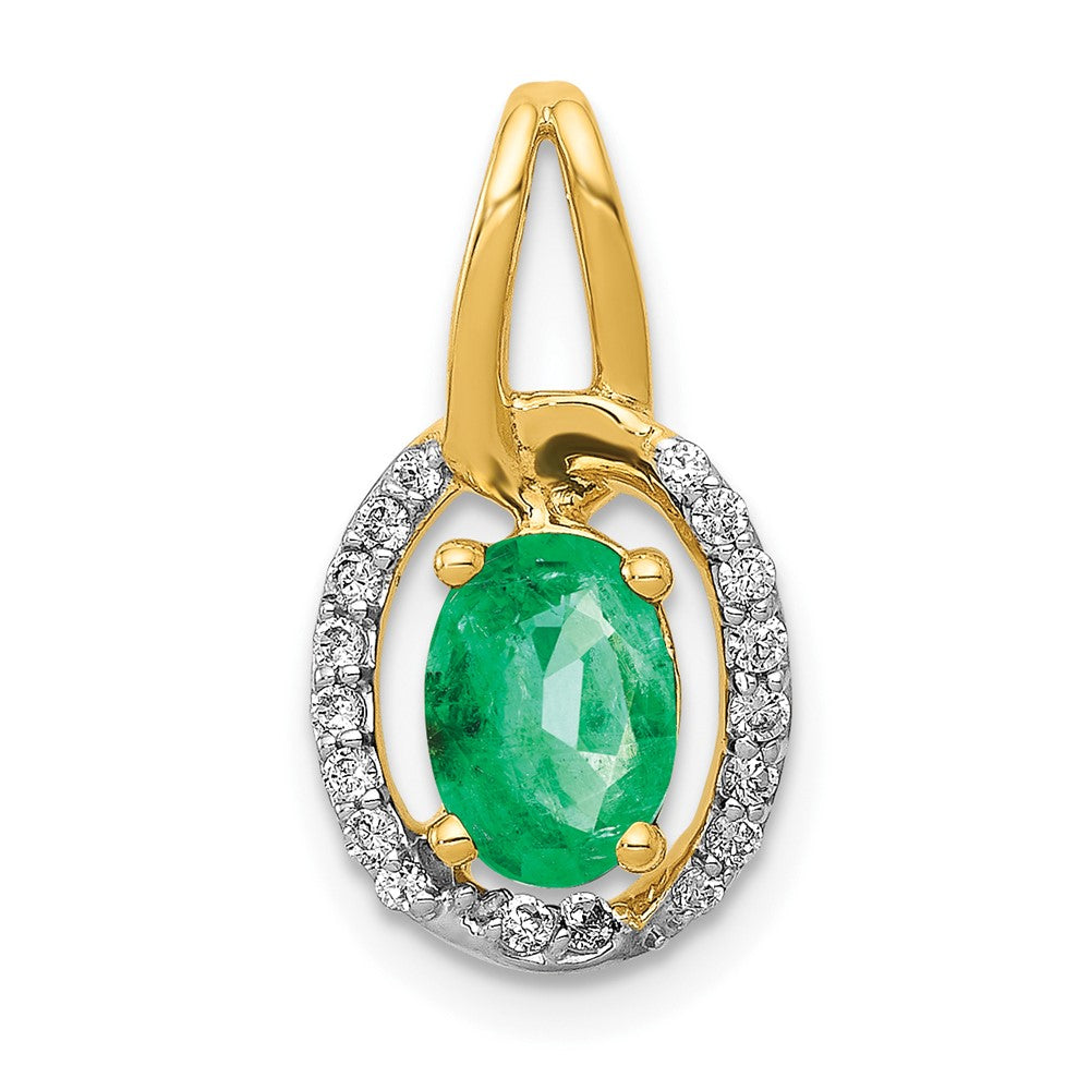 14k Diamond and Oval Emerald Halo Pendant, 0.817 ct