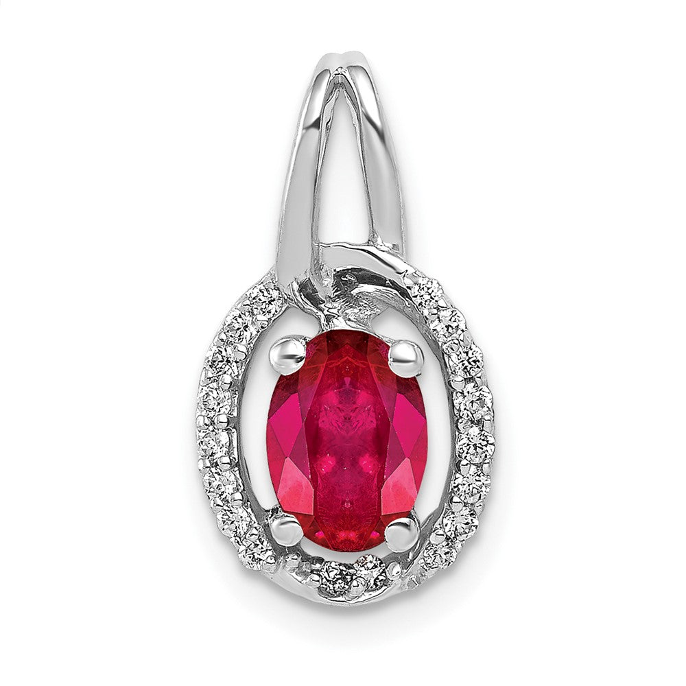 14k White Gold Diamond and .86 Oval Ruby Halo Pendant, 0.977 ct