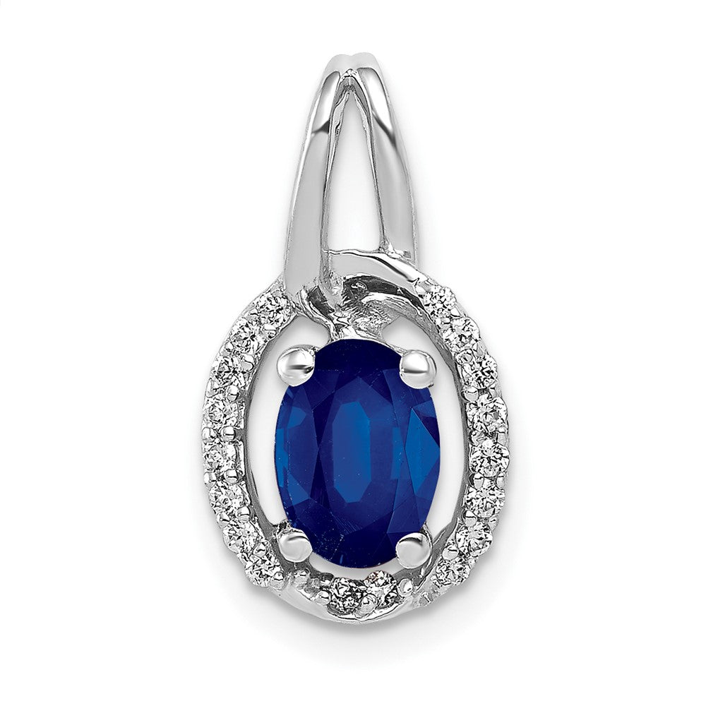 14k White Gold Diamond and .85 Oval Sapphire Halo Pendant, 0.967 ct