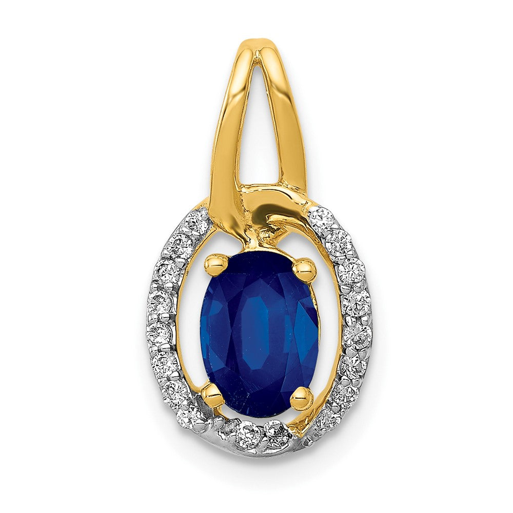 14k Diamond and .85 Oval Sapphire Halo Pendant, 0.967 ct