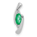 14k White Gold Diamond and Oval Emerald Fancy Chain Slide, 0.26 ct, 15 x 5 mm