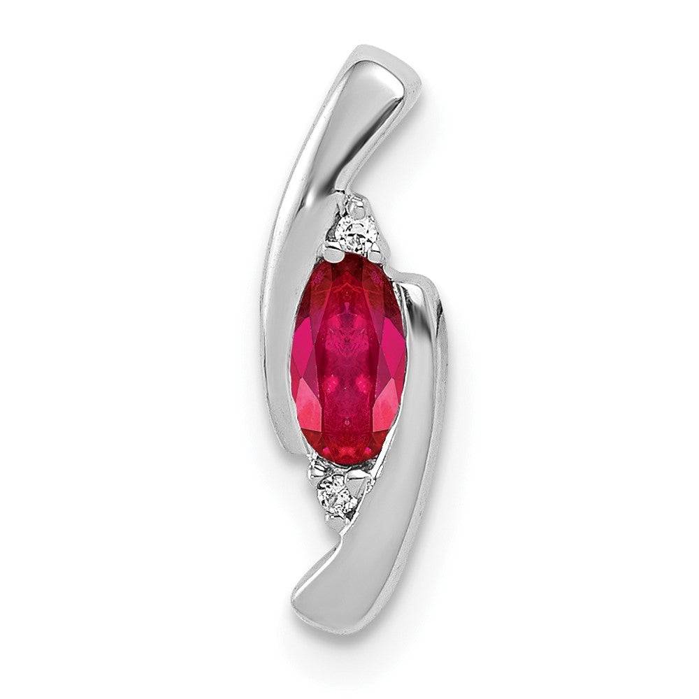 14k White Gold Diamond and .31 Oval Ruby Fancy Chain Slide, 0.32 ct, 15 x 5 mm