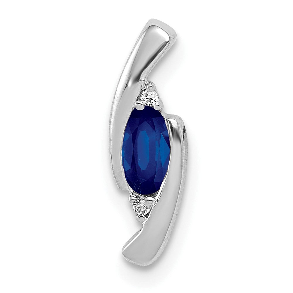 14k White Gold Diamond and .33 Oval Sapphire Chain Slide, 0.34 ct, 15 x 5 mm