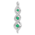 14k White Gold Diamond and Emerald Twisted 3-stone Chain Slide, 0.316 ct, 30.2 x 7.9 mm