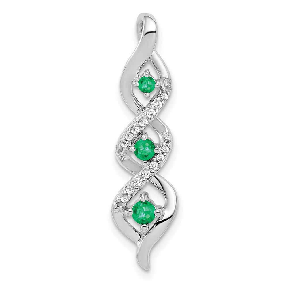 14k White Gold Diamond and Emerald Twisted 3-stone Chain Slide, 0.316 ct, 30.2 x 7.9 mm