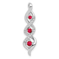 14k White Gold Diamond and .25 Ruby Twisted 3-stone Chain Slide, 0.321 ct, 30.4 x 7.8 mm
