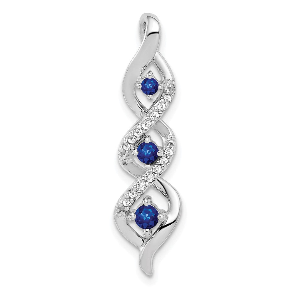 14k White Gold Diamond and .26 Sapphire Twisted 3-stone Chain Slide, 0.596 ct, 30.4 x 7.8 mm
