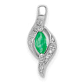 14k White Gold  Diamond and Marquise Emerald Chain Slide, 0.209 ct, 17.8 x 7.25 mm