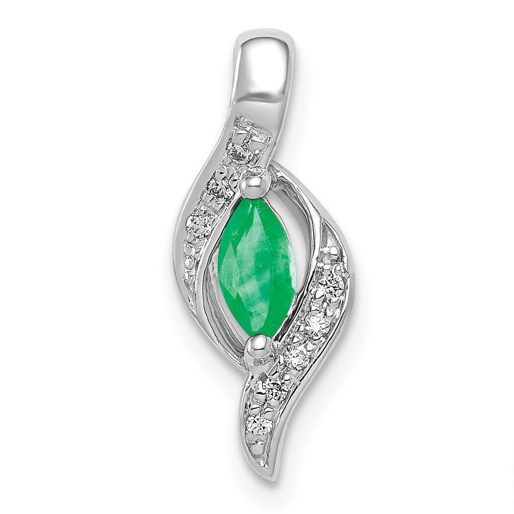 14k White Gold  Diamond and Marquise Emerald Chain Slide, 0.209 ct, 17.8 x 7.25 mm