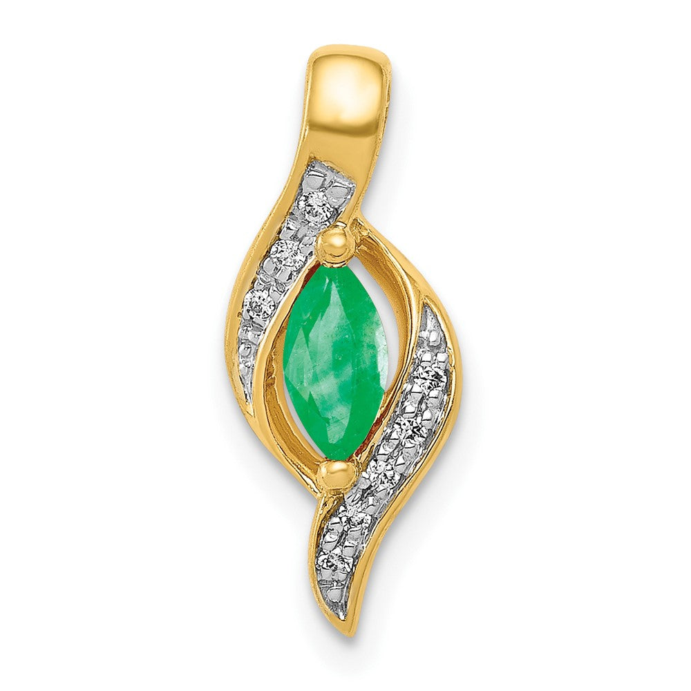 14k Diamond and Marquise Emerald Chain Slide, 0.209 ct, 17.8 x 7.25 mm