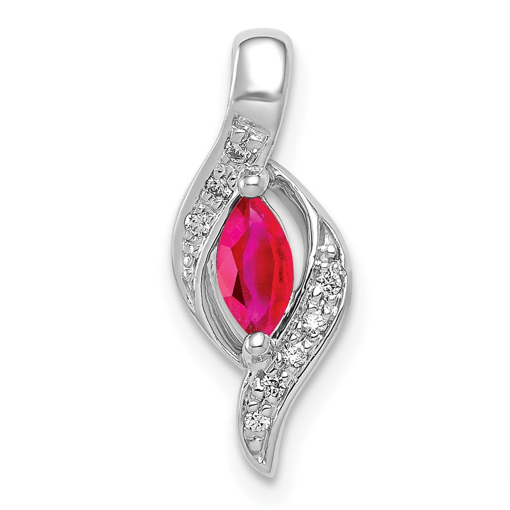 14k White Gold Diamond and .25 Marquise Ruby Chain Slide, 0.289 ct, 17.8 x 7.25 mm