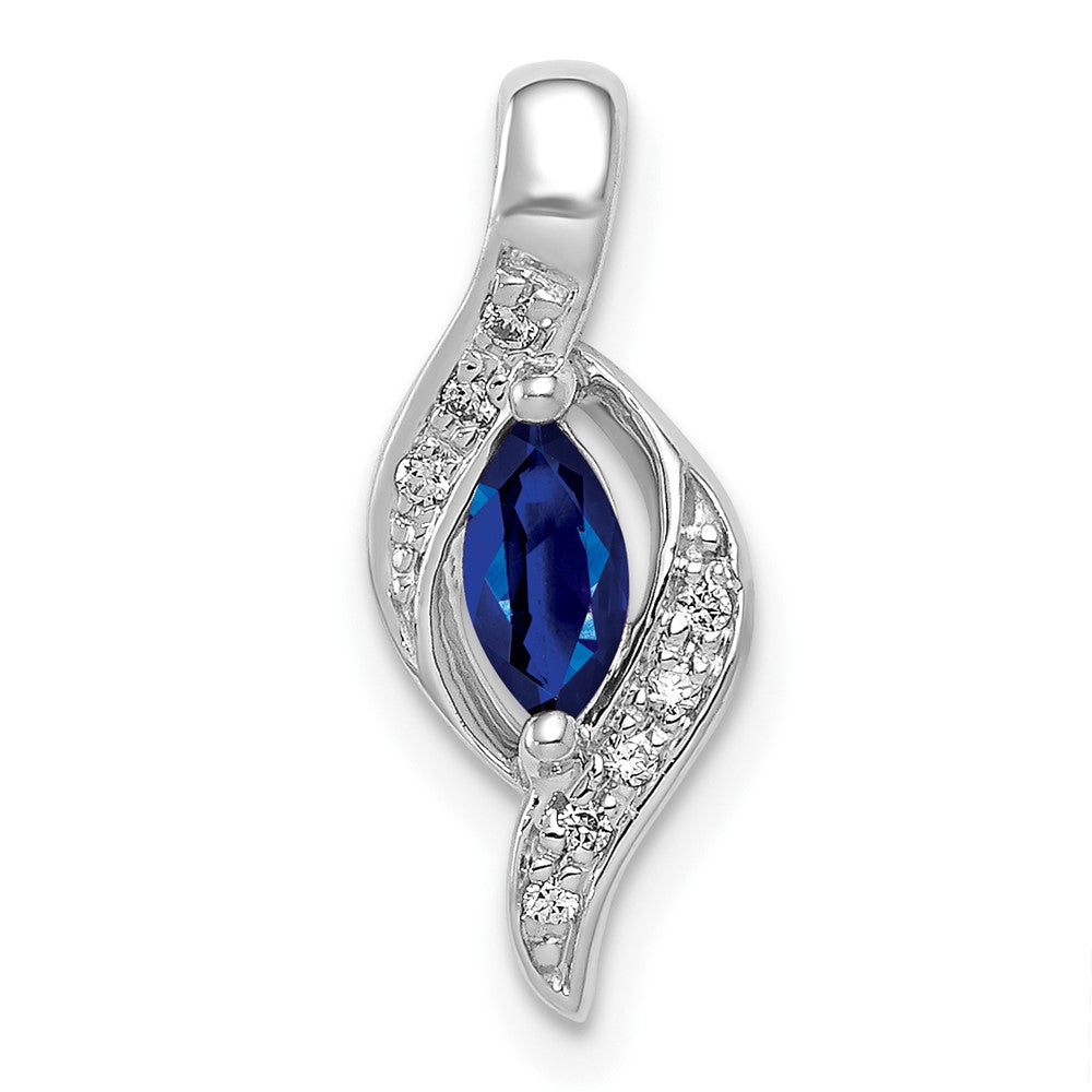14k White Gold Diamond and .29 Marquise Sapphire Chain Slide, 0.329 ct, 17.8 x 7.25 mm