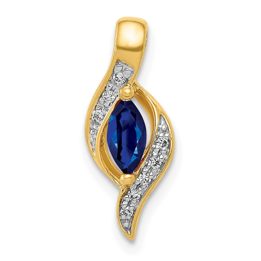 14k Diamond and .29 Marquise Sapphire Chain Slide, 0.329 ct, 17.8 x 7.25 mm