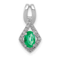 14k White Gold Diamond and Oval Emerald Fancy Pendant, 0.455 ct