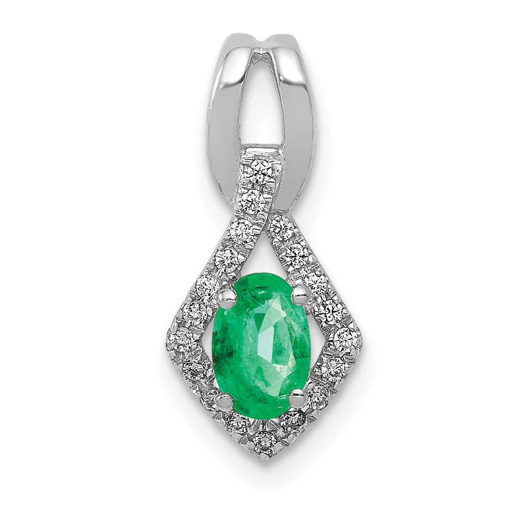 14k White Gold Diamond and Oval Emerald Fancy Pendant, 0.455 ct