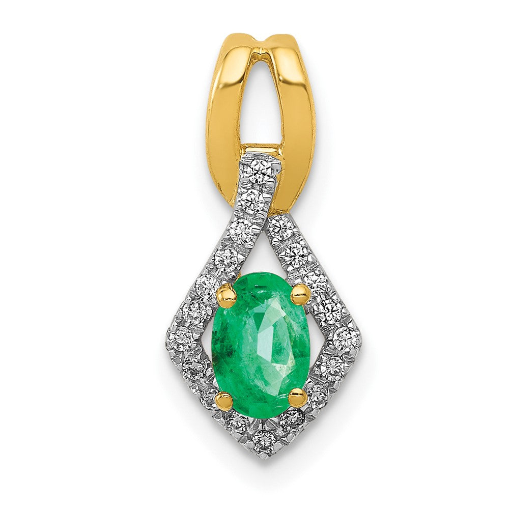 14k Diamond and Oval Emerald Fancy Pendant, 0.455 ct