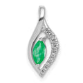 14k White Gold Diamond and Marquise Emerald Chain Slide, 0.247 ct, 8 mm