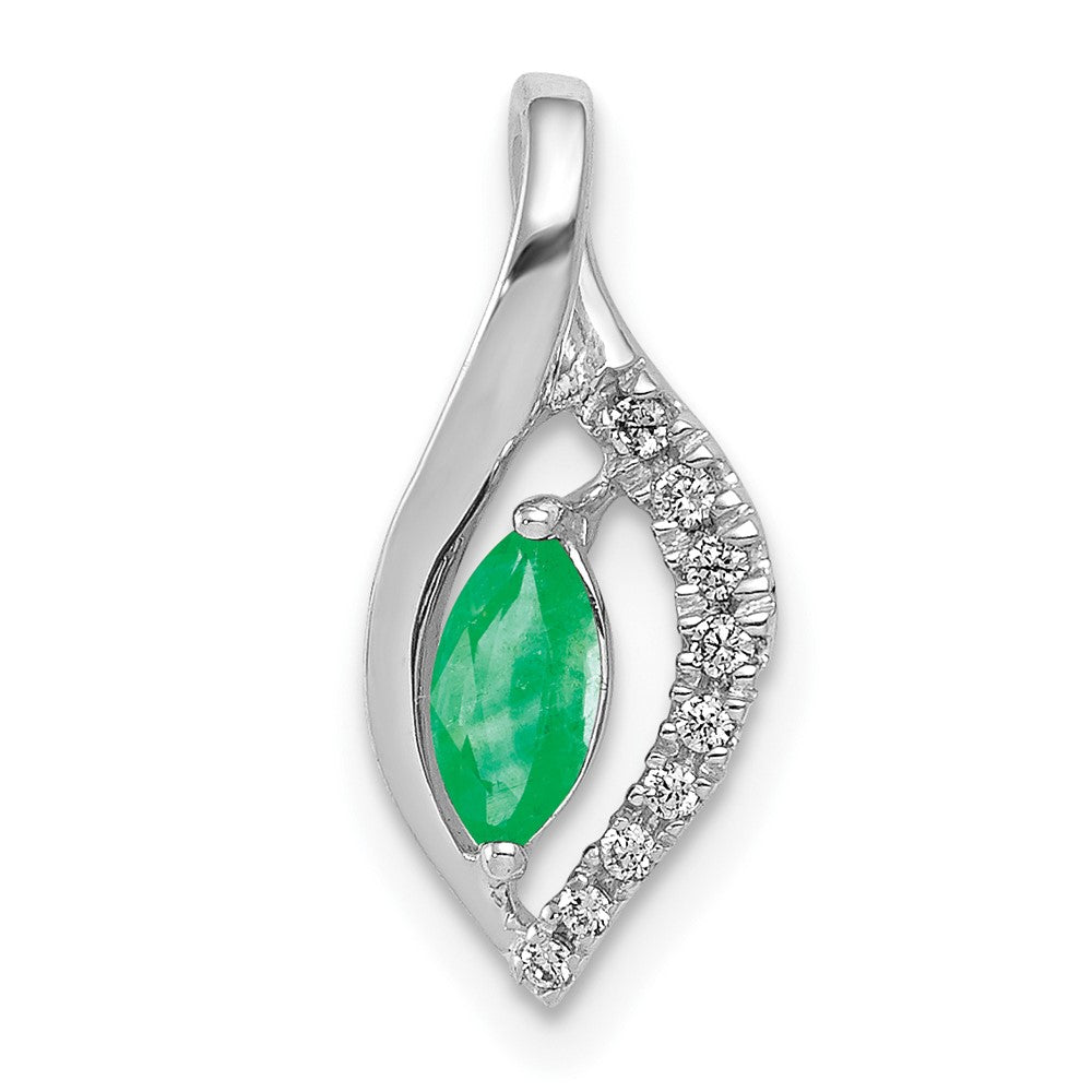 14k White Gold Diamond and Marquise Emerald Chain Slide, 0.247 ct, 8 mm