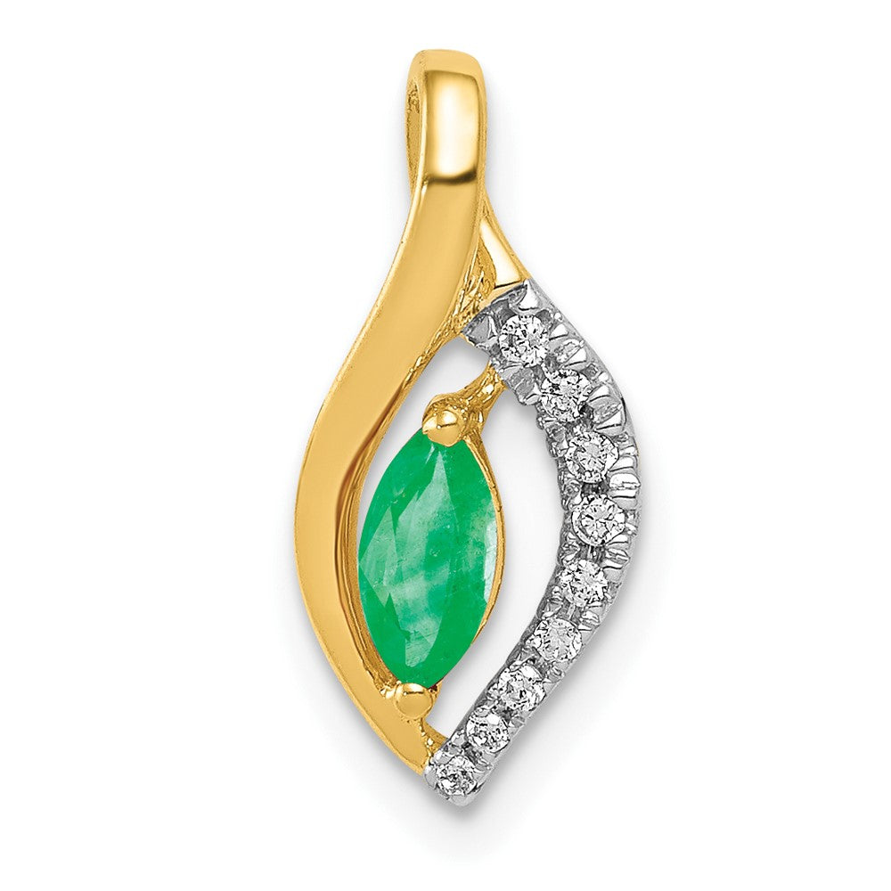 14k Diamond and Marquise Emerald Chain Slide, 0.247 ct