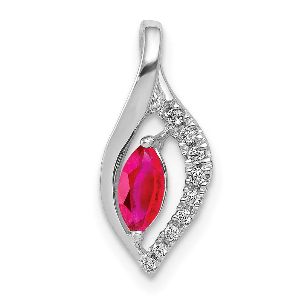 14k White Gold Diamond and .32 Marquise Ruby Chain Slide, 0.367 ct, 8 mm