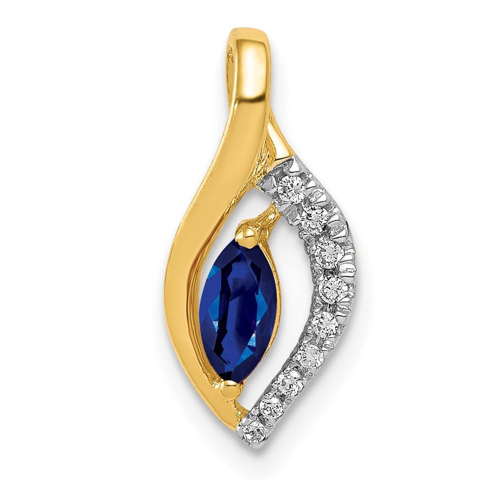 14k Diamond and .37 Marquise Sapphire Chain Slide, 0.417 ct, 8 mm
