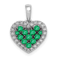 14k White Gold and Black Rhodium Diamond and Pave Emerald Heart Pendant, 0.428 ct, 16 x 12 mm