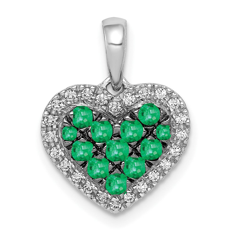 14k White Gold and Black Rhodium Diamond and Pave Emerald Heart Pendant, 0.428 ct, 16 x 12 mm