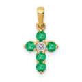 14k Emerald and Diamond Cross Pendant, 0.333 ct, 17.5 x 8.7 mm
