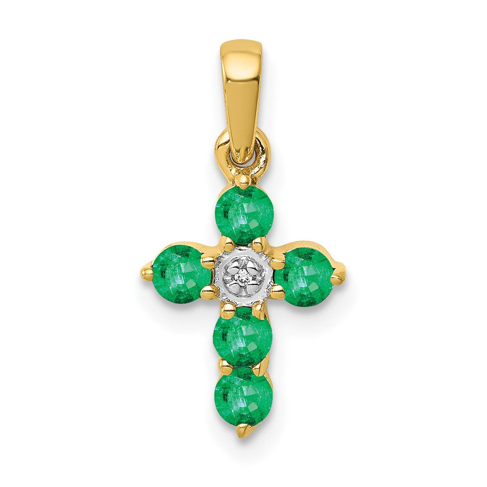 14k Emerald and Diamond Cross Pendant, 0.333 ct, 17.5 x 8.7 mm