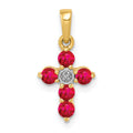 14k Ruby and Diamond Cross Pendant, 0.303 ct, 17.5 x 8.7 mm