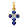 14k Sapphire and Diamond Cross Pendant, 0.863 ct, 17.5 x 8.7 mm