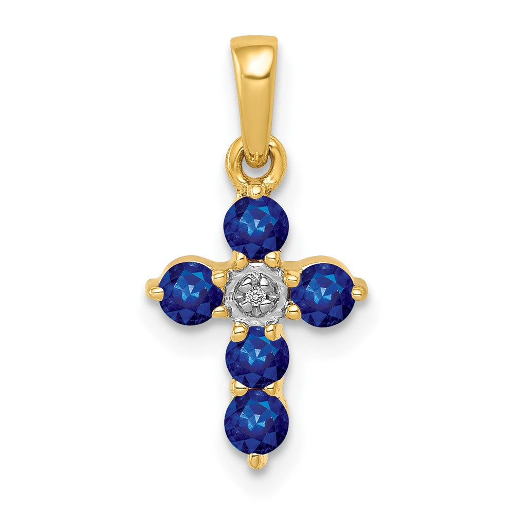 14k Sapphire and Diamond Cross Pendant, 0.863 ct, 17.5 x 8.7 mm