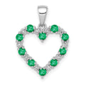 14k White Gold Diamond and Emerald Heart Pendant, 0.35 ct, 22.5 x 15.6 mm