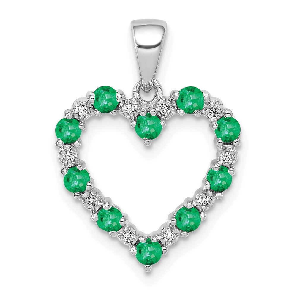 14k White Gold Diamond and Emerald Heart Pendant, 0.35 ct, 22.5 x 15.6 mm