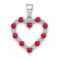 14k White Gold Diamond and Ruby Heart Pendant, 0.42 ct, 22.5 x 15.6 mm